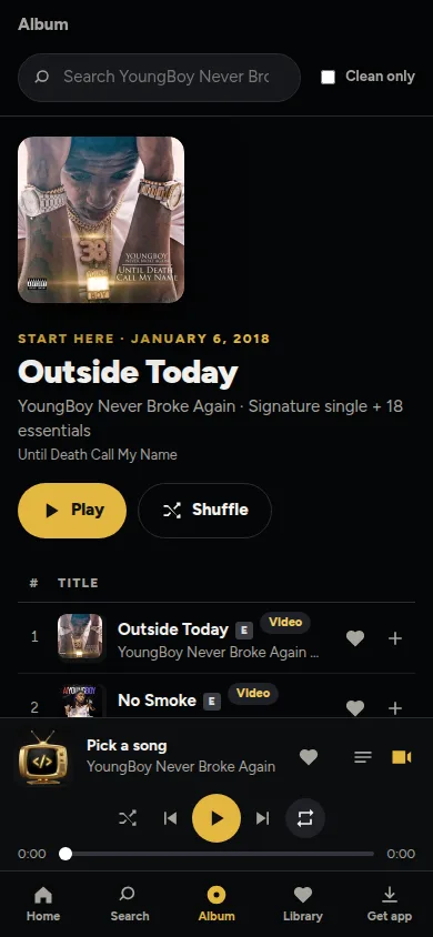 YoungBoy Never Broke Again featured songs screen